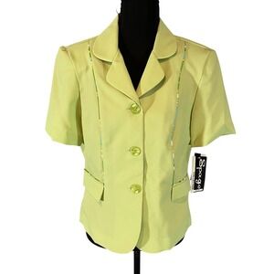NWT VTG Spago Collection Womens Lime Green Short Sleeve Blazer‎ Jacket  Sz 8